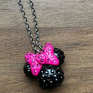 Disney Park Authentic✿Classic Minnie Mouse Necklace Pink Bow Jewels Bubble Type